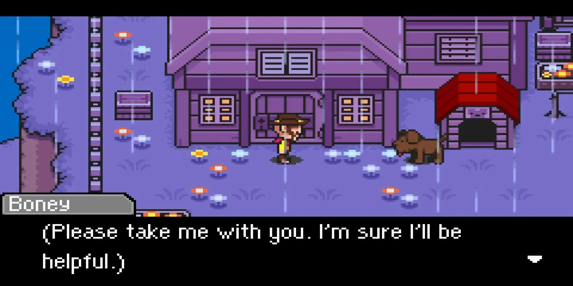 Chú chó Boney đồng hành cùng Flint trong những giờ phút đầu tiên của game RPG Mother 3