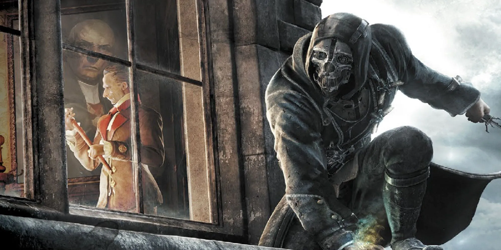 Corvo nhìn ra cửa sổ trong Dishonored