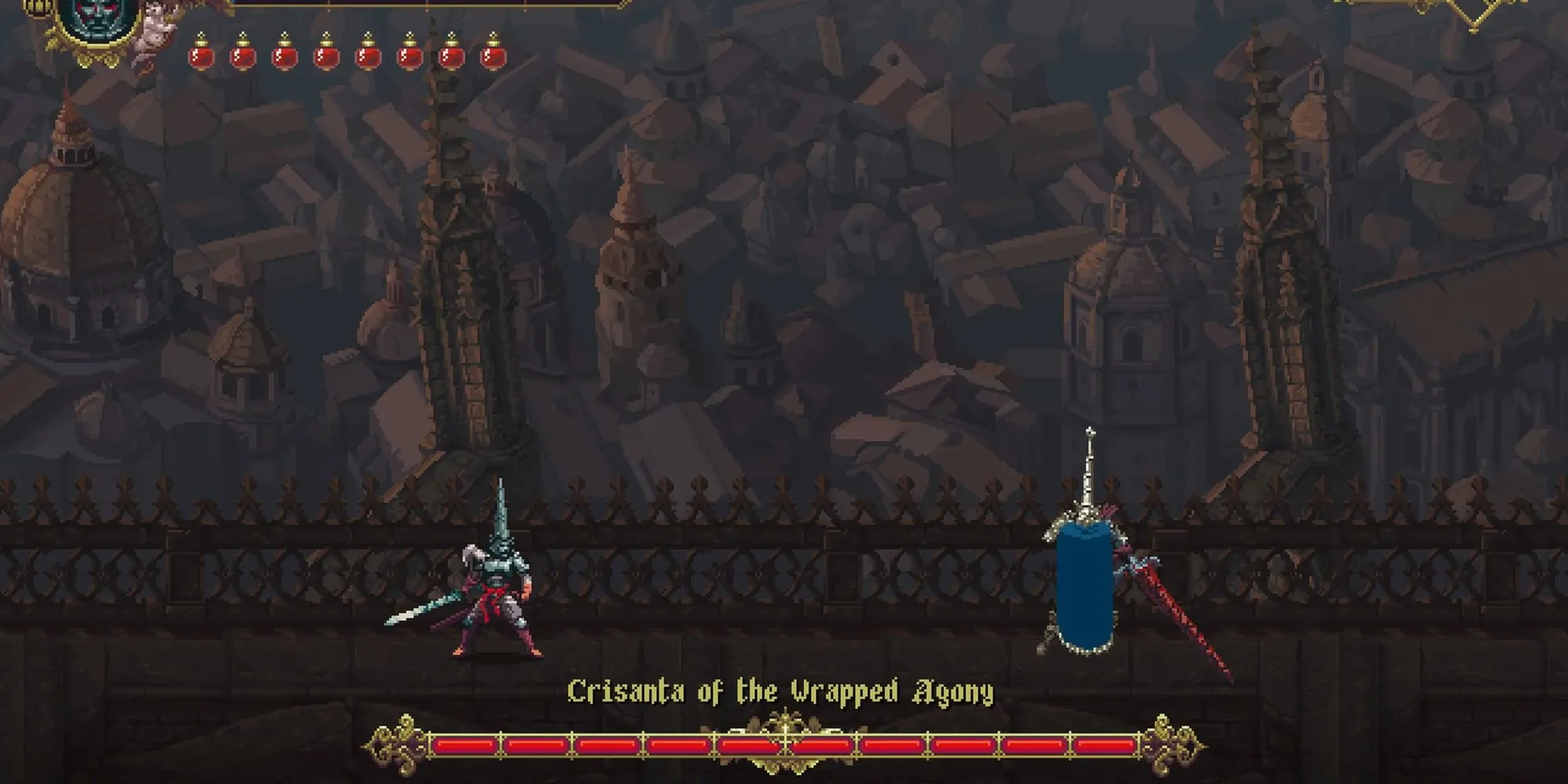 Crisanta of the Wrapped Agony, boss tốc độ với các chiêu thức đẹp mắt trong Blasphemous
