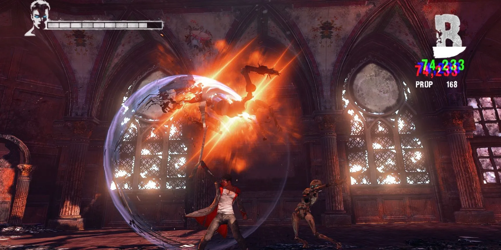 Dante thực hiện chiêu thức Prop Shredder trong DmC Devil May Cry