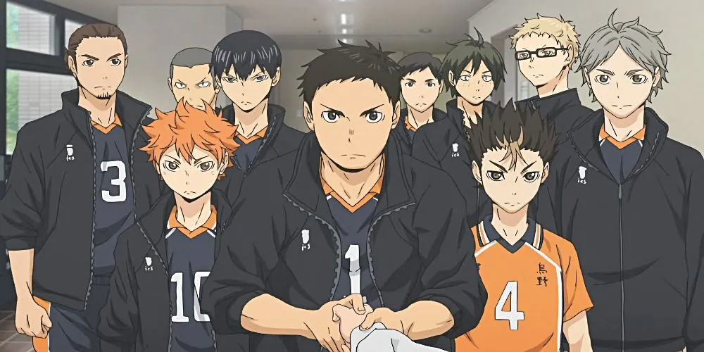 Đội bóng chuyền Karasuno High, trung tâm của anime thể thao Haikyuu!! do Production I.G sản xuất
