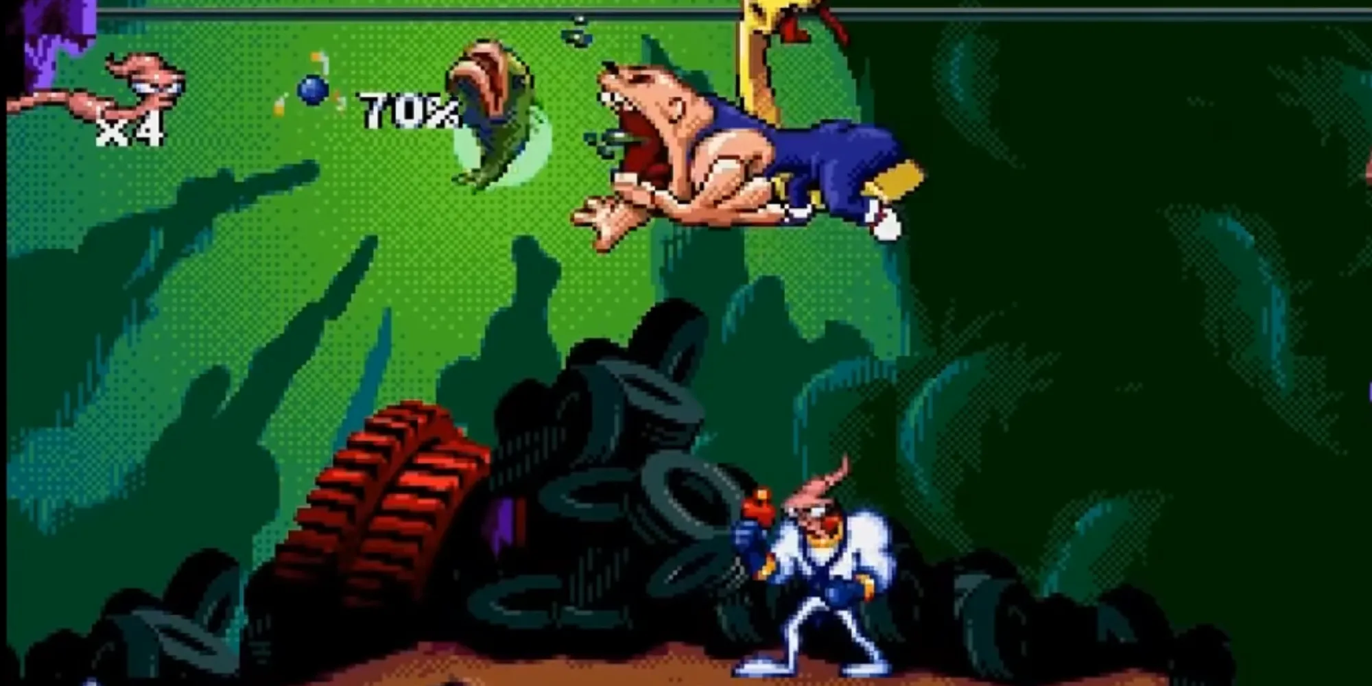 Earthworm Jim với khẩu súng đặc trưng