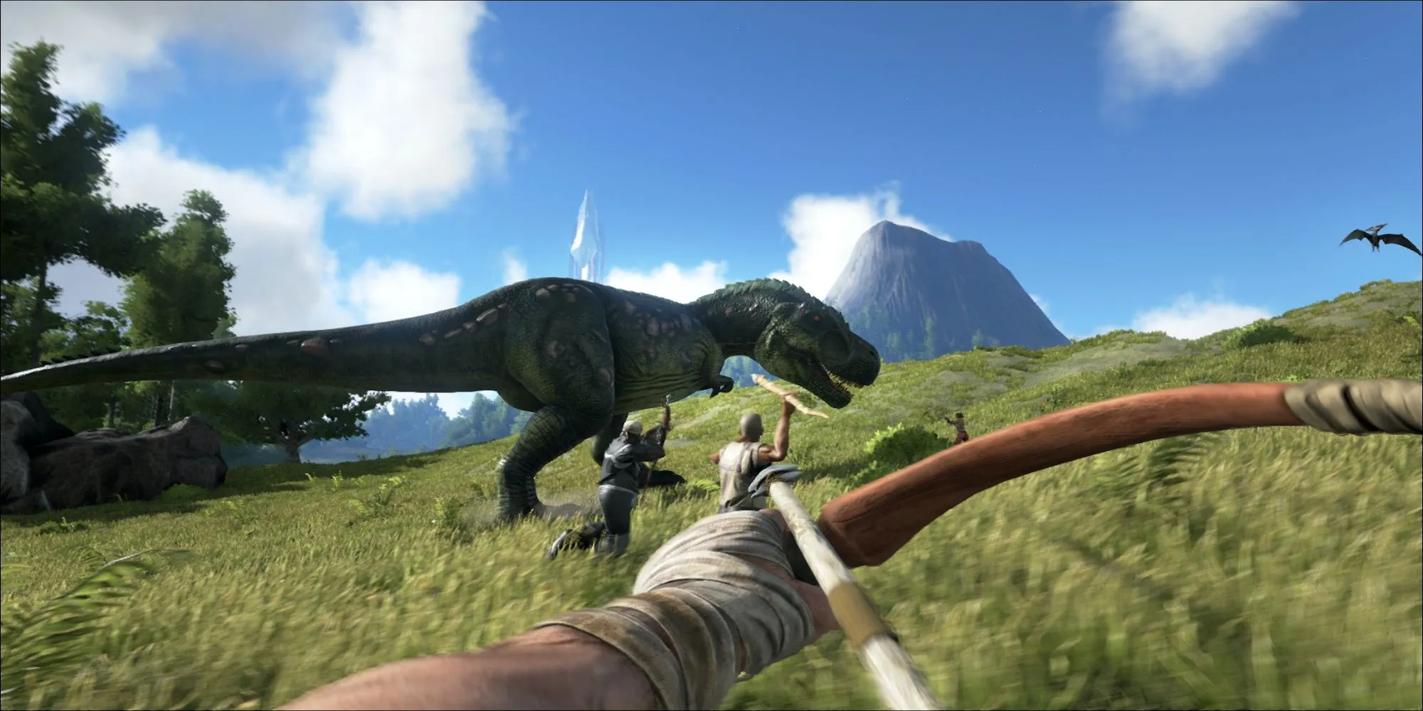 Game ARK Survival Evolved: Người chơi bắn cung vào khủng long trong bối cảnh sinh tồn