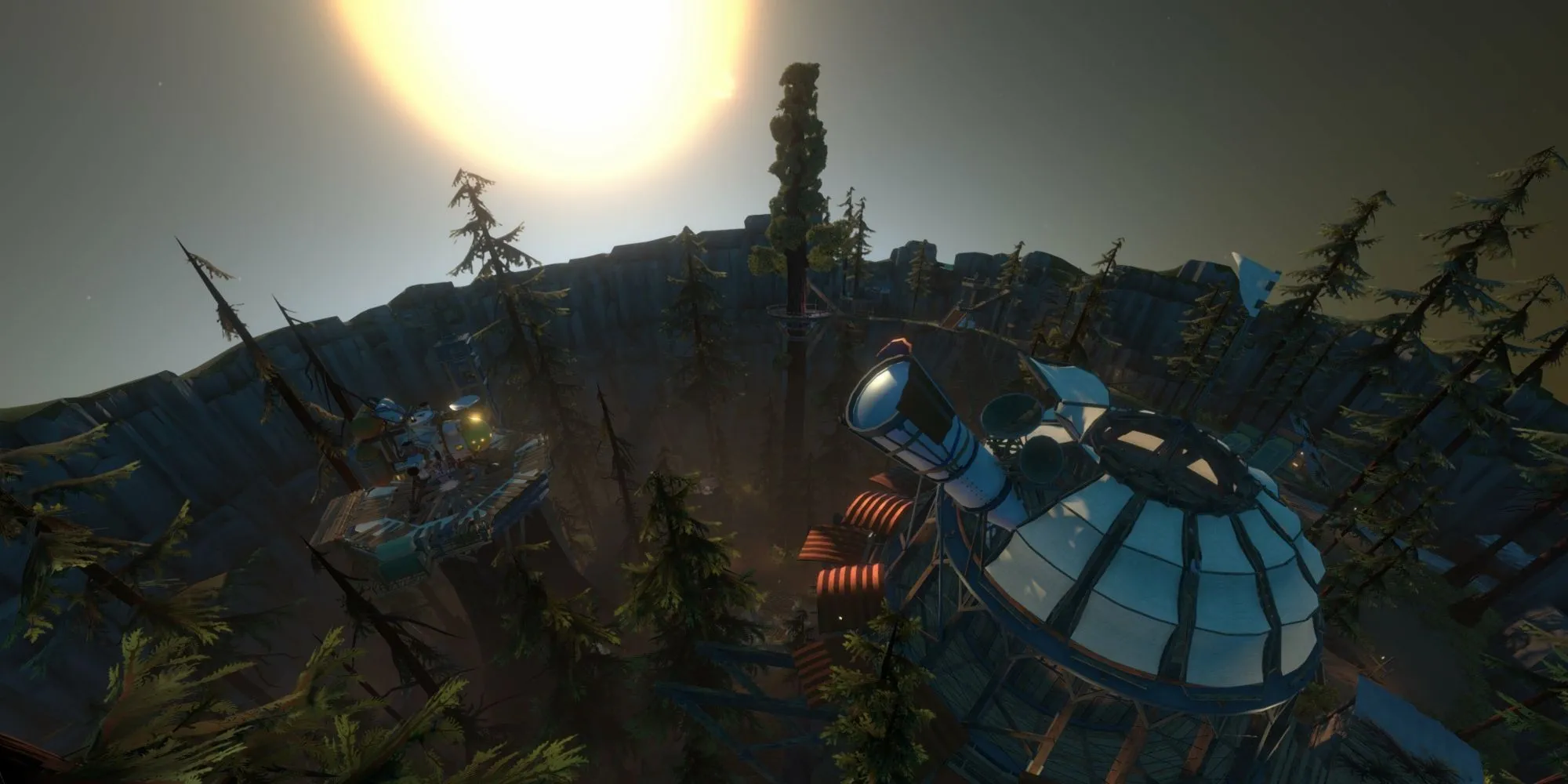 Hành tinh khởi đầu trong Outer Wilds, thể hiện phong cách đồ họa và không gian khám phá của game