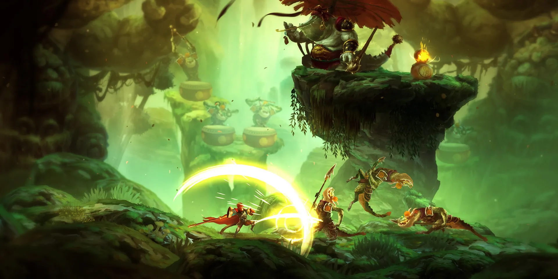 Hình ảnh bốn nhân vật chính trong game platformer Unruly Heroes