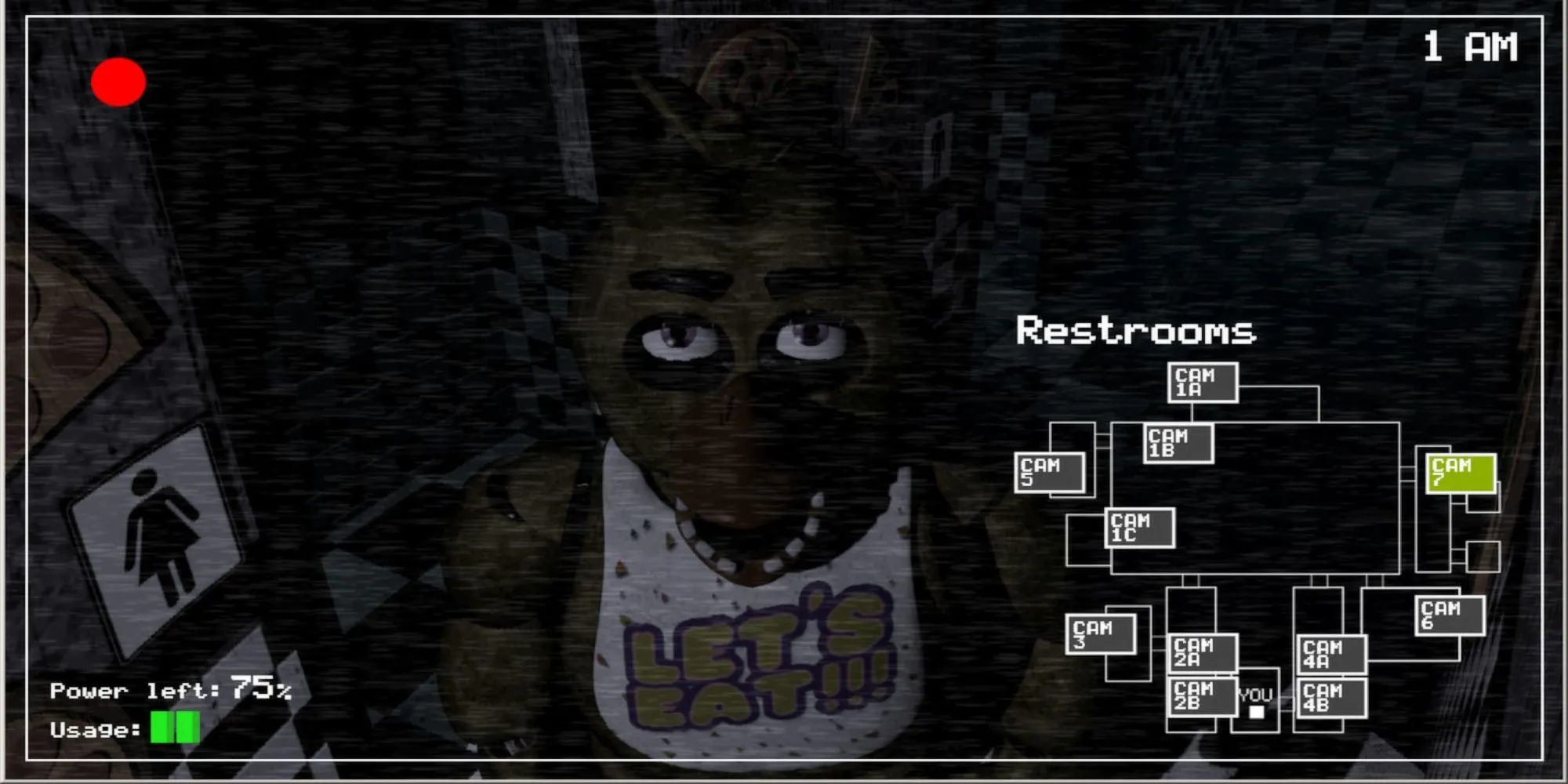 Hình ảnh Five Nights at Freddy's chụp từ Steam, với các robot animatronics.