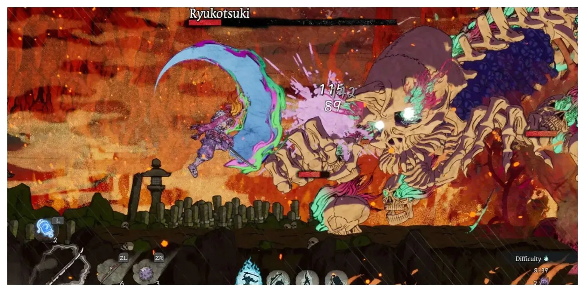 Hình ảnh minh họa gameplay GetsuFumaDen: Undying Moon với đồ họa Ukiyo-e độc đáo.