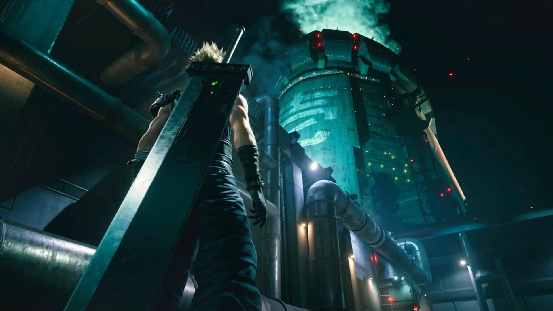 Hình ảnh nhà máy Mako biểu tượng tại Midgar trong Final Fantasy 7 Remake, minh họa cho việc Shinra khai thác năng lượng Dòng Sinh Khí