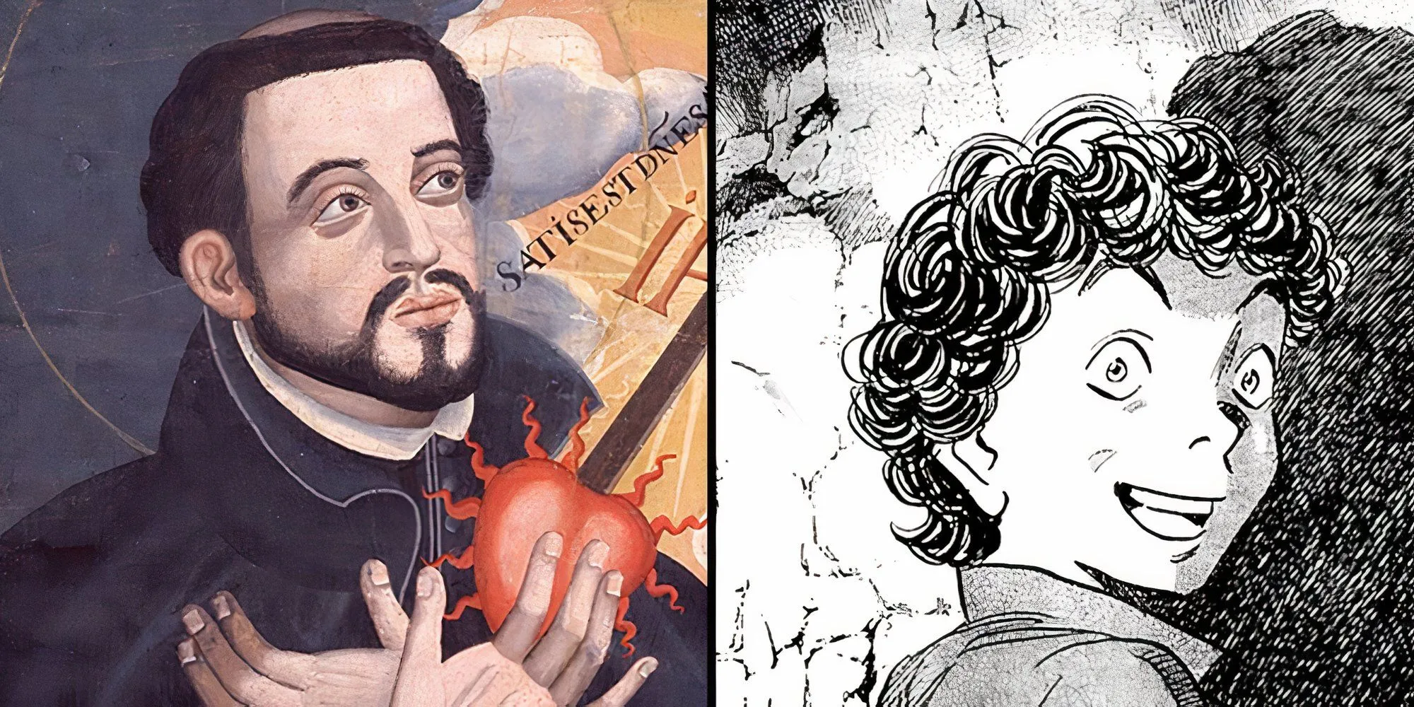 Hình ảnh so sánh chân dung Francis Xavier ngoài đời thực và trong manga Billy Bat