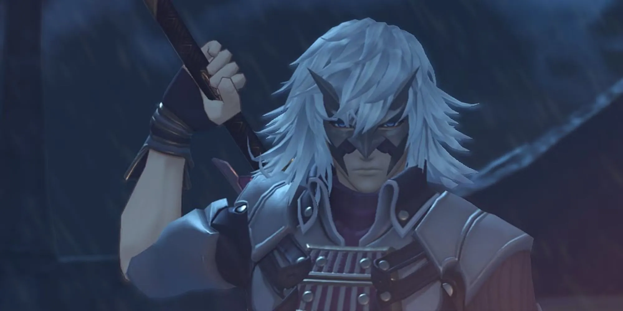 Jin, nhân vật bí ẩn với mái tóc trắng và mặt nạ từ Xenoblade Chronicles 2