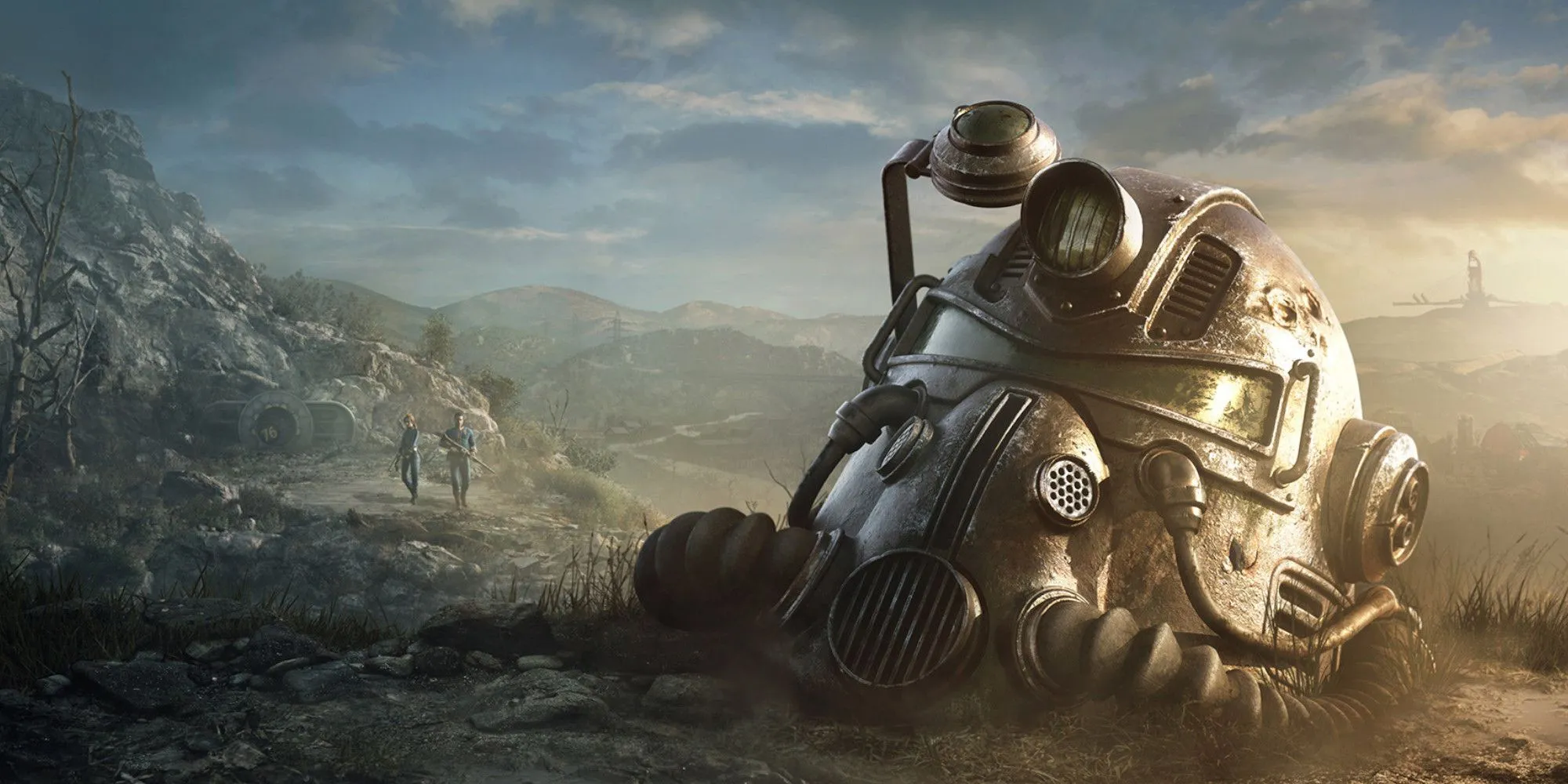 Khung cảnh hậu tận thế với một chiếc Power Armor trong Fallout 76