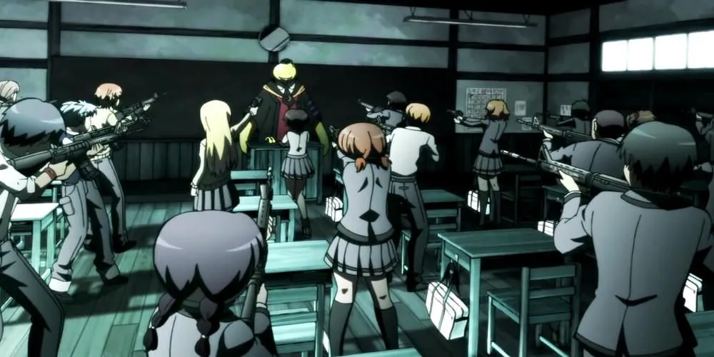 Koro Sensei né tránh loạt đạn với tốc độ Mach 20 trong Lớp Học Ám Sát