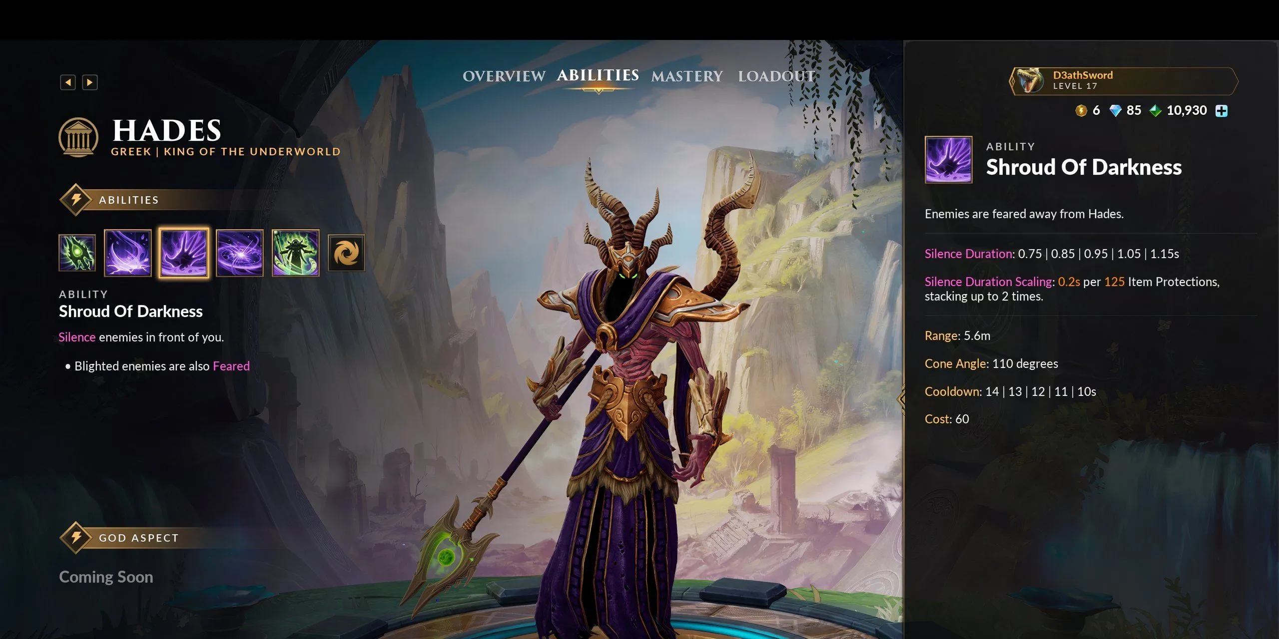 Kỹ năng số 2 Shroud of Darkness của Hades trong SMITE 2 trên trang thông tin kỹ năng
