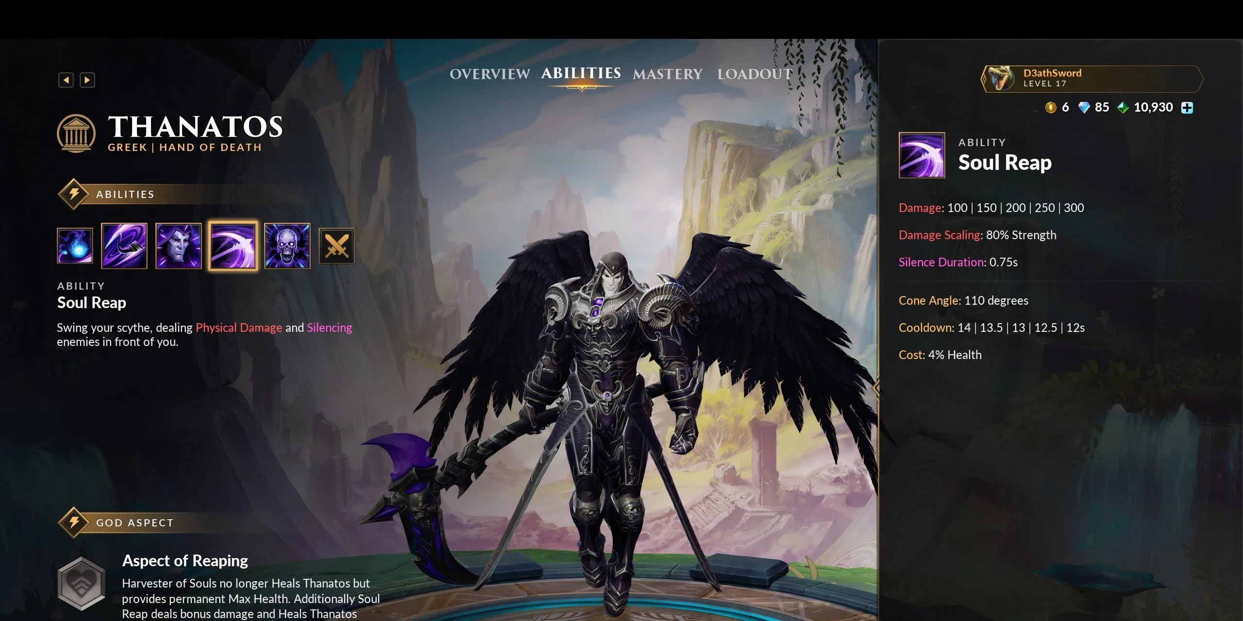 Kỹ năng số 3 Soul Reap của Thanatos trong SMITE 2 trên trang thông tin kỹ năng