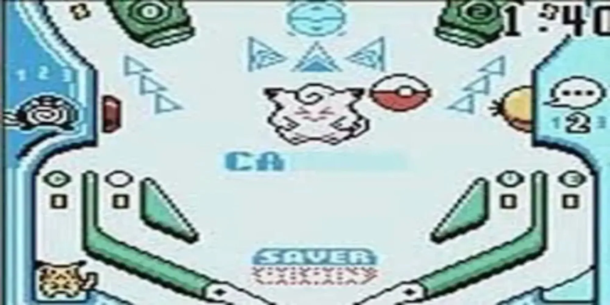 Màn hình game Pokémon Pinball hiển thị bảng pinball chủ đề Pokémon