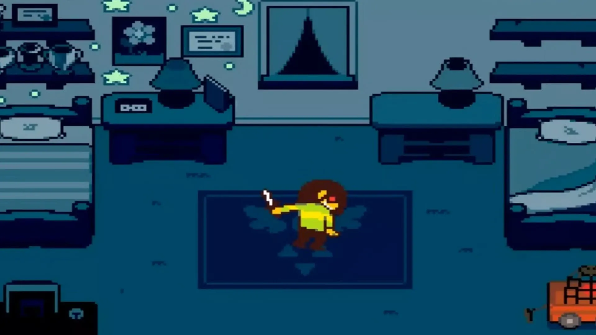 Màn hình kết thúc Deltarune Chapter 1, liên quan đến việc tìm kiếm Pha lê Bóng tối