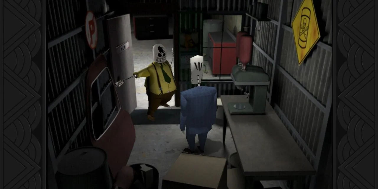 Manny Calavera trong Grim Fandango, thể hiện sự kết hợp giữa nhân vật 3D và bối cảnh pre-rendered đậm chất nghệ thuật.