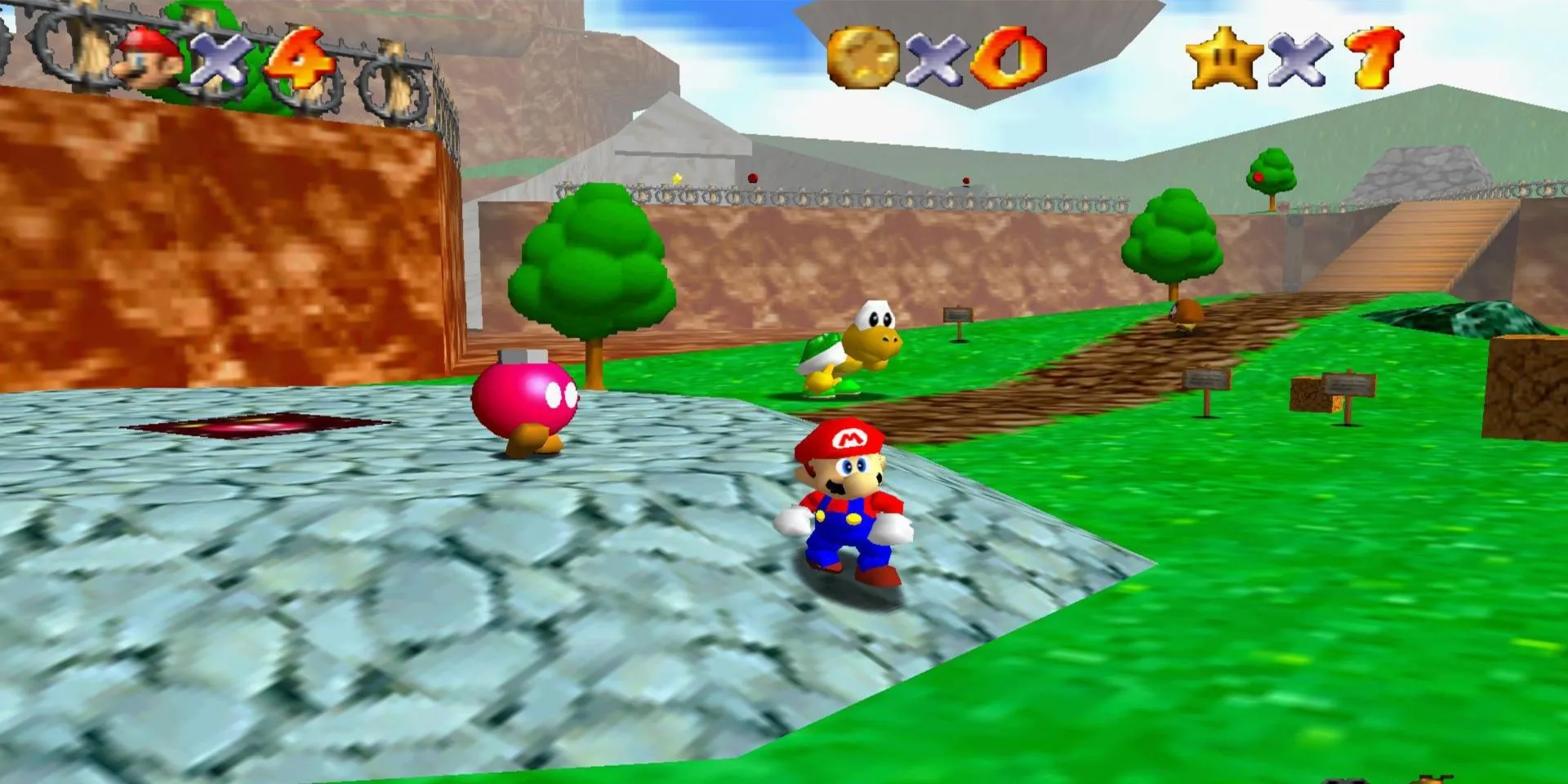 Mario tại khu vực Bob-omb Battlefield trong Super Mario 64