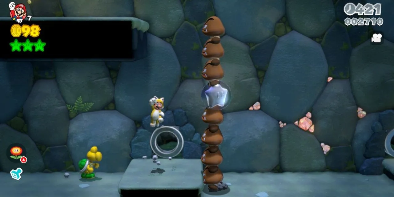 Mario trong bộ đồ Mèo ở một màn chơi của Super Mario 3D World