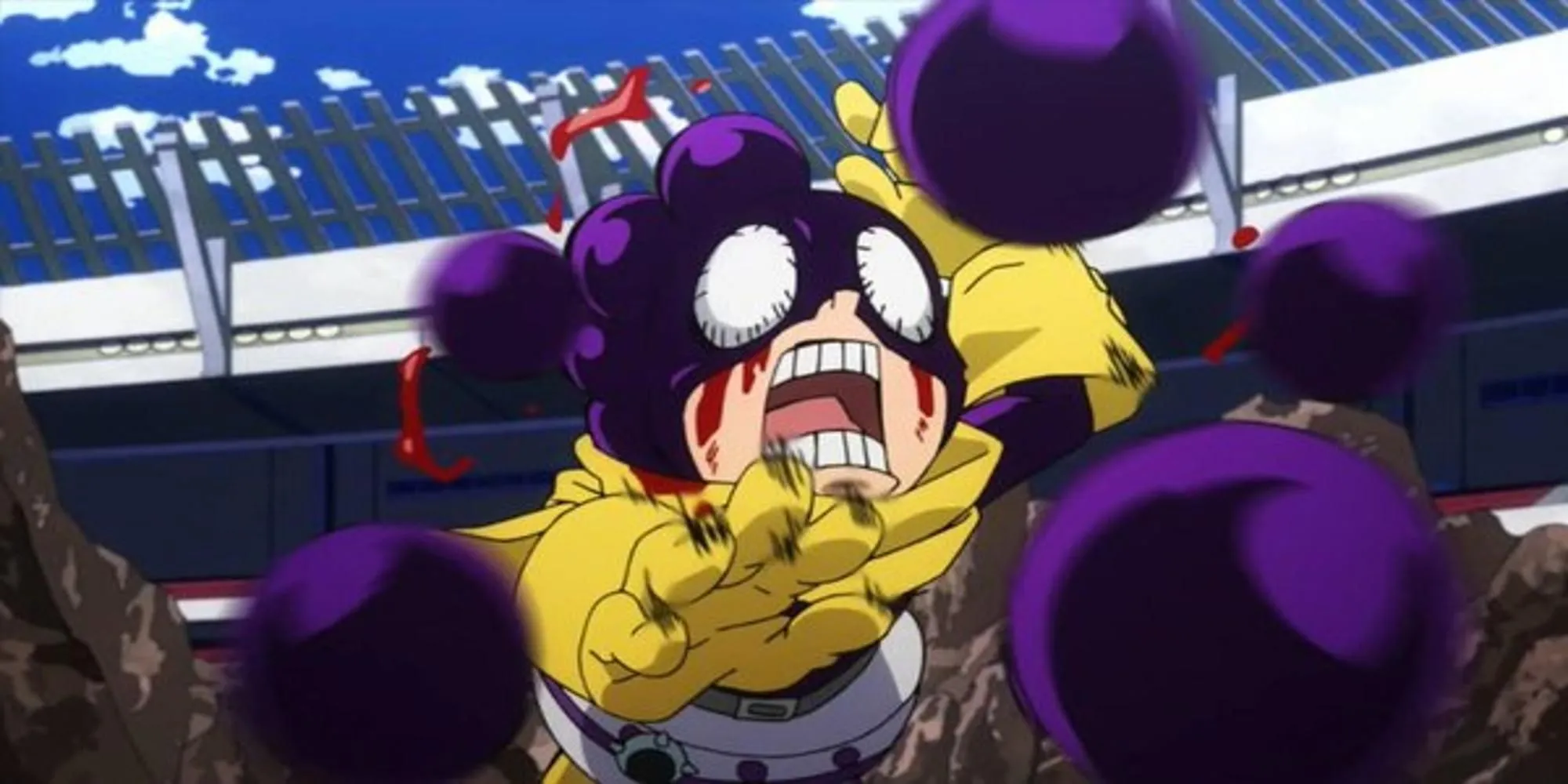 Mineta Minoru với Quirk Pop Off bám dính