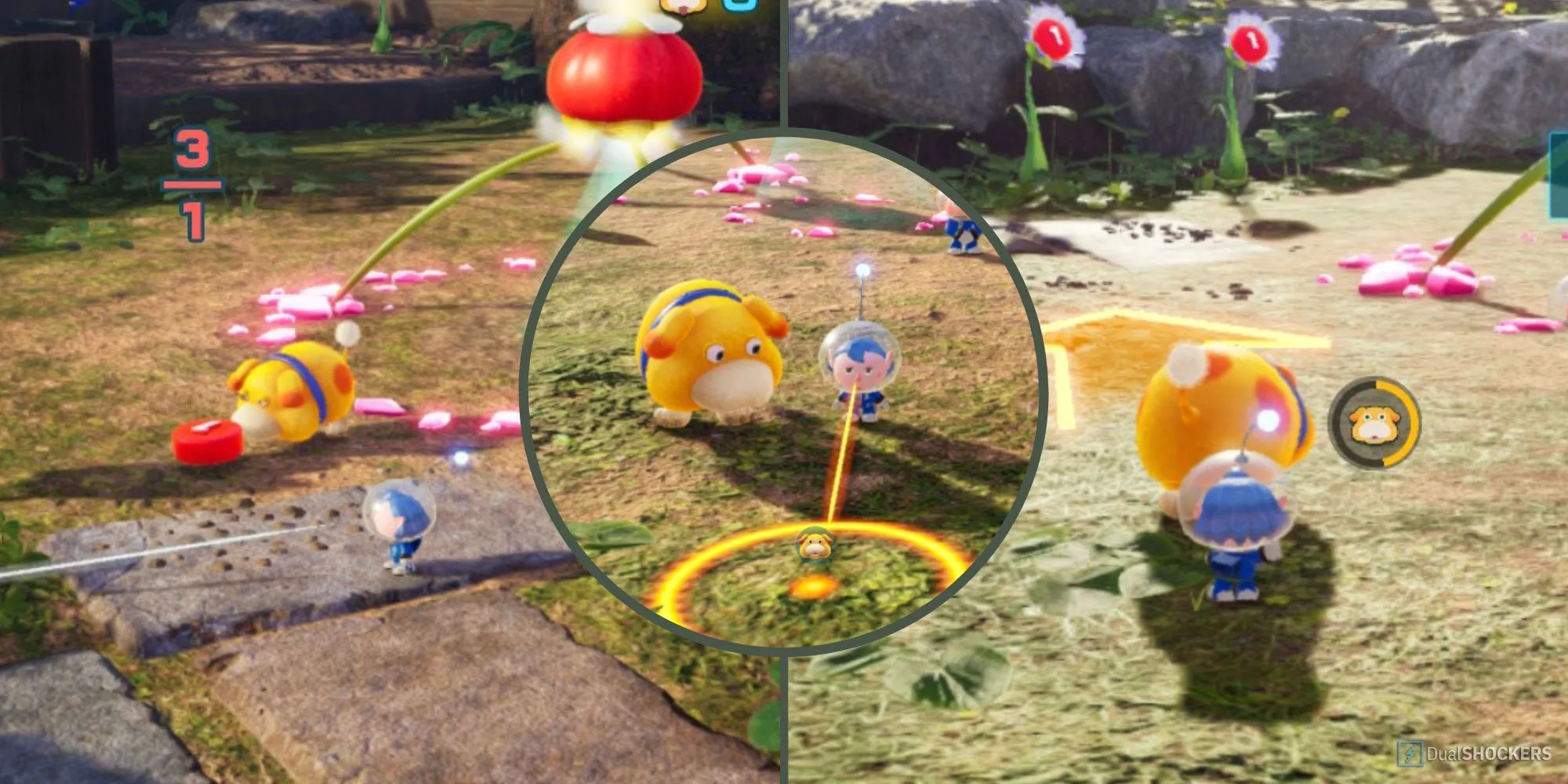 Minh họa một trong những khả năng hữu ích của Oatchi, chú chó đồng hành trong Pikmin 4
