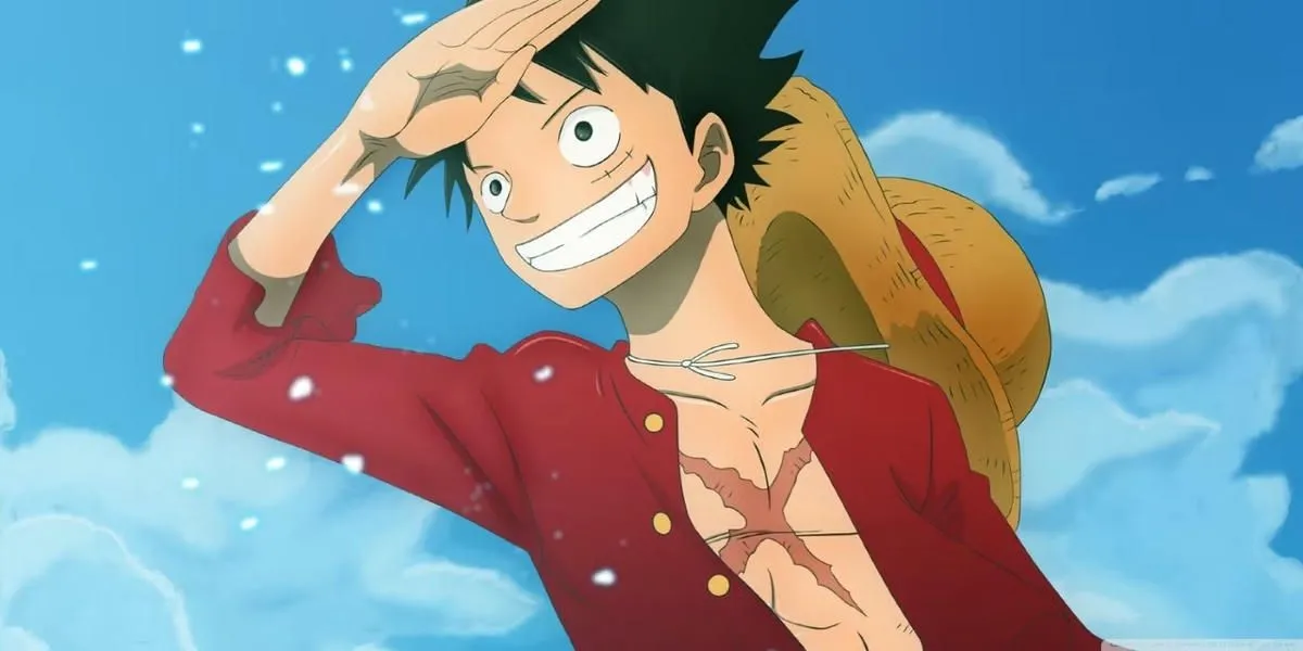 Monkey D. Luffy, thuyền trưởng băng Mũ Rơm, hướng về phía trước trong One Piece