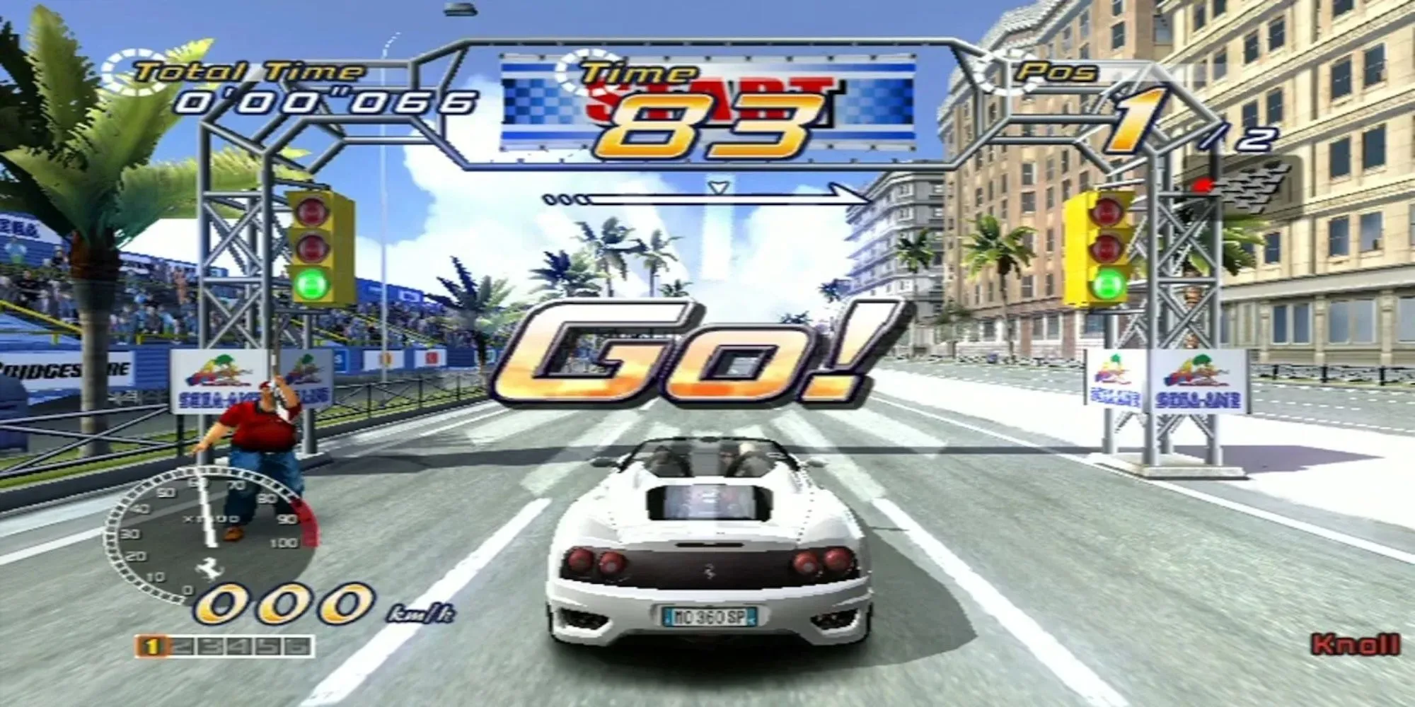 Một chiếc Ferrari màu đỏ drift trên đường bờ biển trong Outrun 2