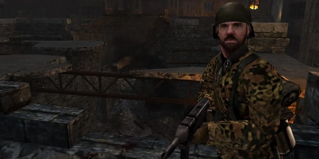 Một người lính trong Return to Castle Wolfenstein, bối cảnh Thế chiến II