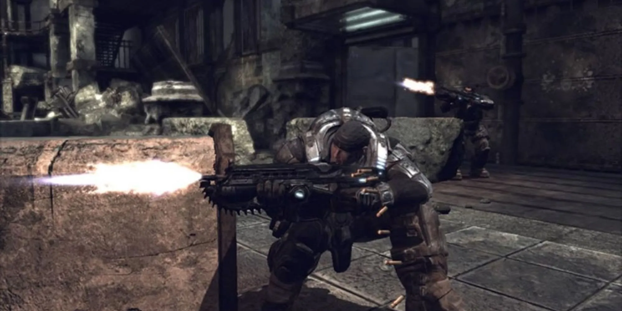 Một pha hành động trong Gears of War 1, tựa game định hình thể loại bắn súng ẩn nấp