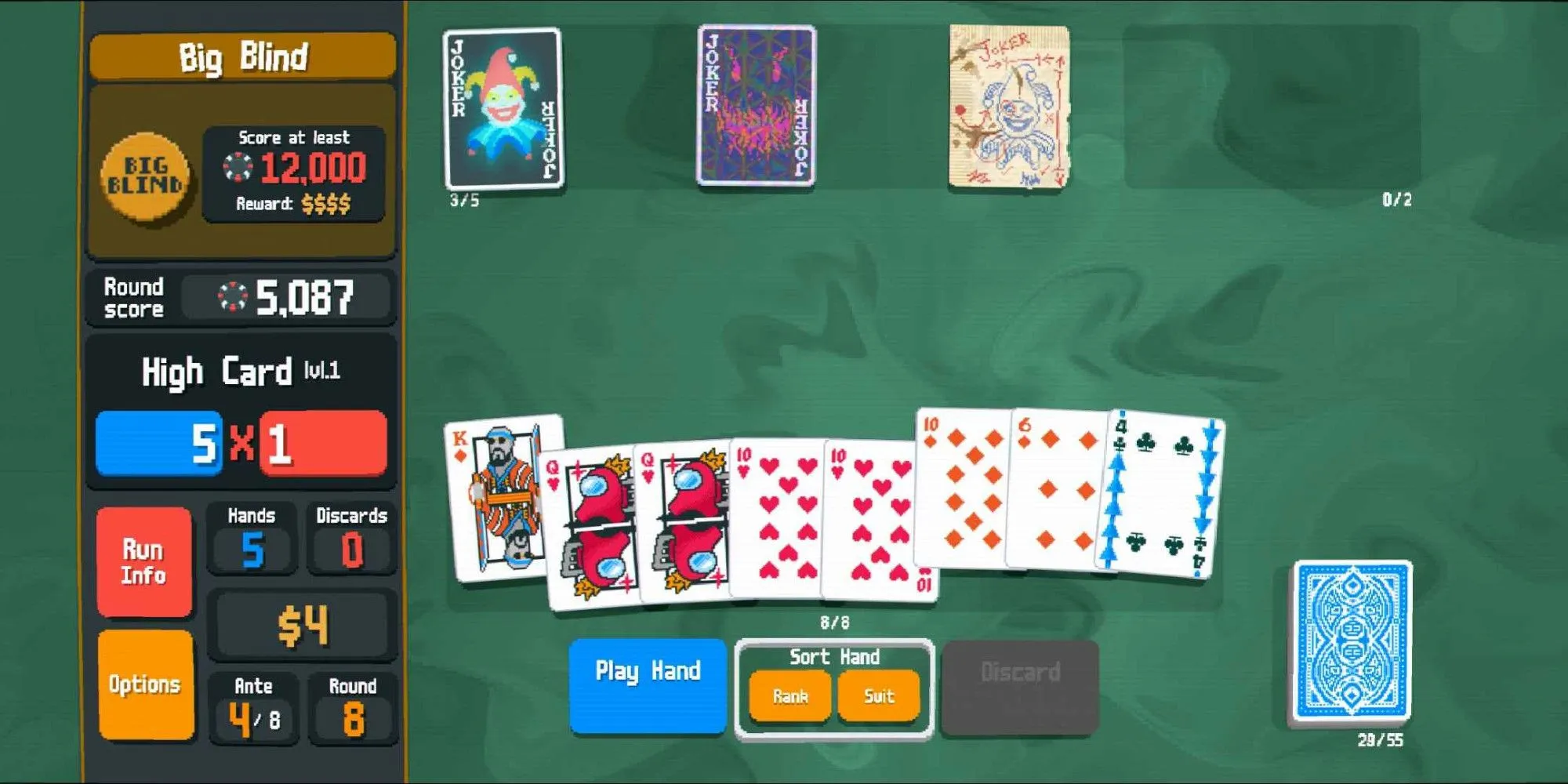 Một tay bài High Card trong Balatro