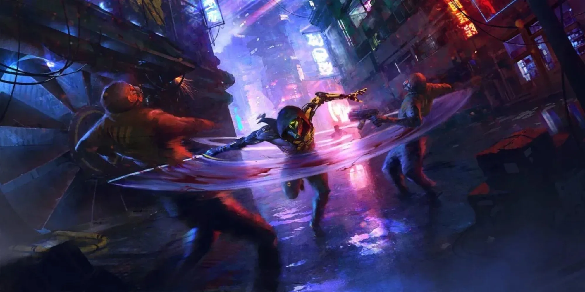 Người chơi trong vai cyber-samurai né đạn và vượt chướng ngại vật trong Ghostrunner