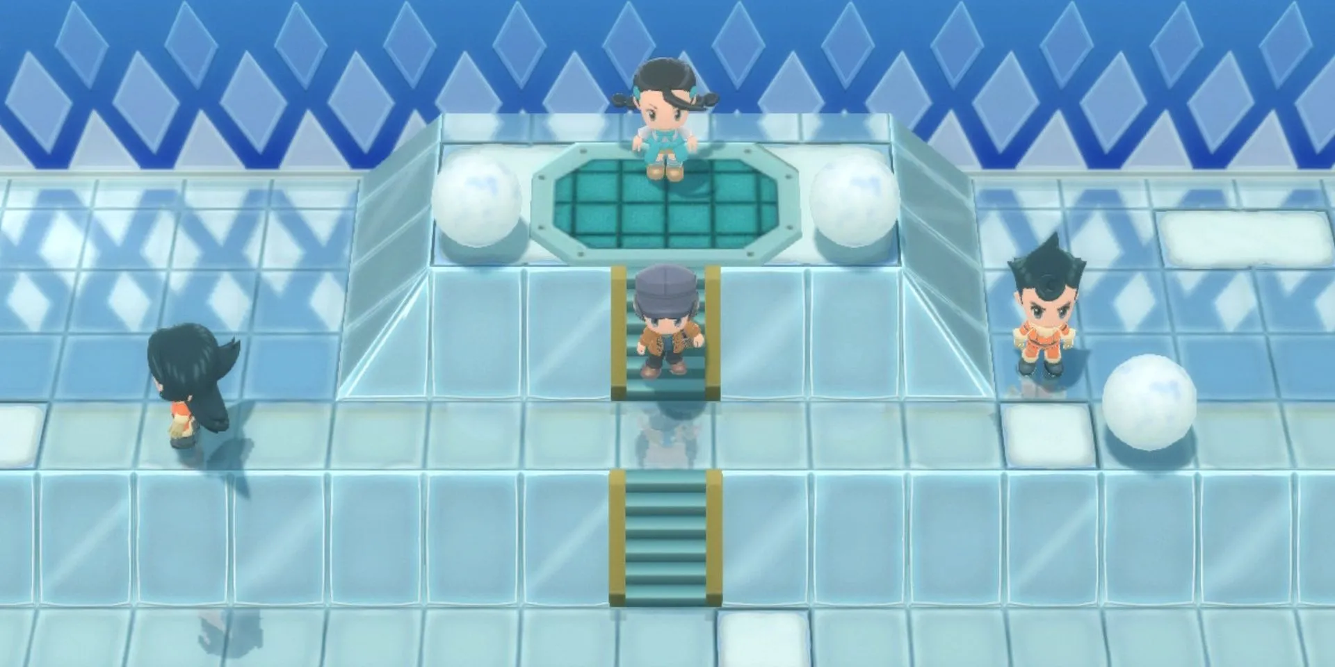 Người chơi trượt trên sàn băng trong Gym của Candice ở Pokemon Diamond Pearl
