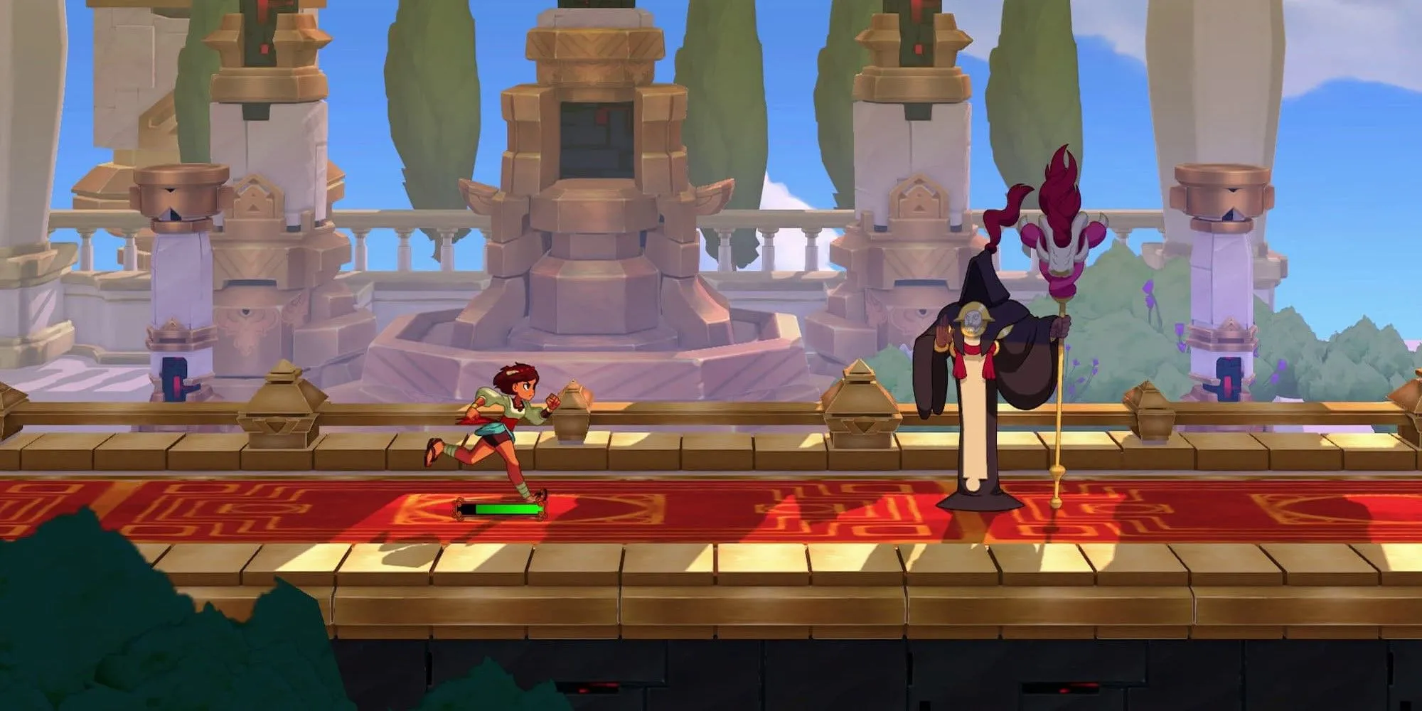 Nhân vật Ajna đang chạy về phía kẻ địch trong game Indivisible
