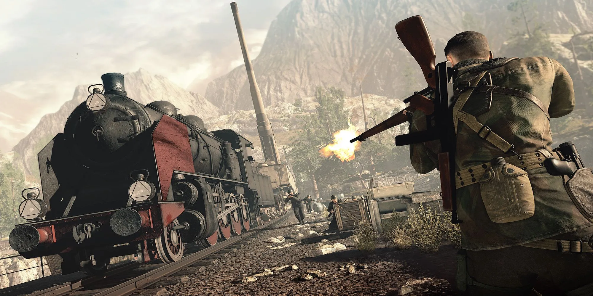 Nhân vật chính trong Sniper Elite 4 chiến đấu chống lại kẻ thù trong bối cảnh Thế chiến 2