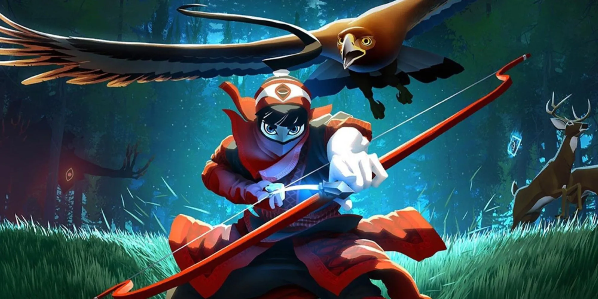 Nhân vật The Hunter và chú đại bàng đồng hành trong The Pathless