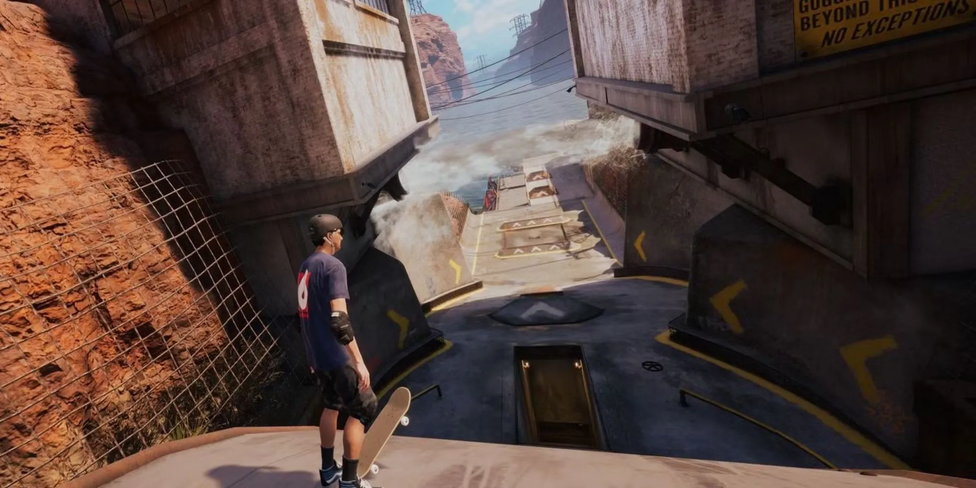Nhân vật trượt ván biểu diễn kỹ năng trên đường dốc trong Tony Hawk's Pro Skater 1+2