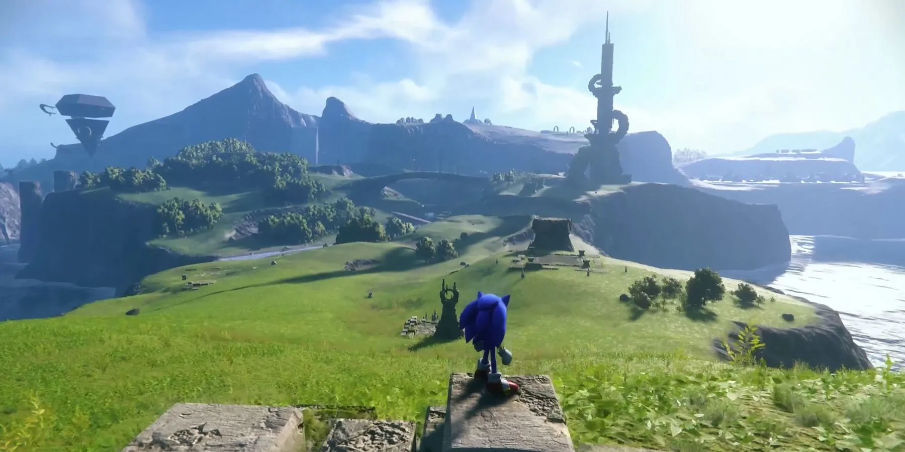 Nhím Sonic chạy tốc độ trong môi trường mở của game Sonic Frontiers