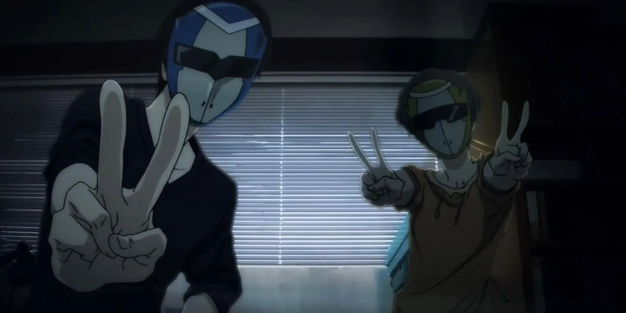 Nine và Twelve, hai nhân vật chính của Terror in Resonance, nhìn về phía thành phố