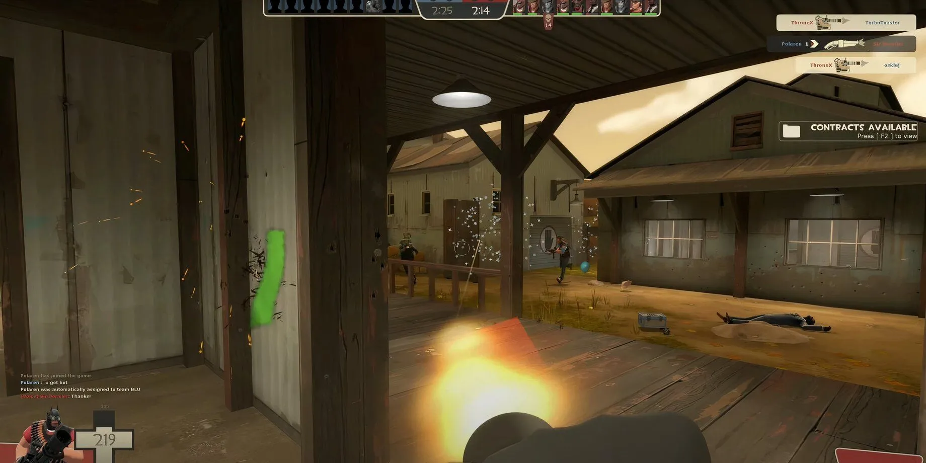 Phong cách hoạt hình độc đáo trong một cảnh chiến đấu của game Team Fortress 2