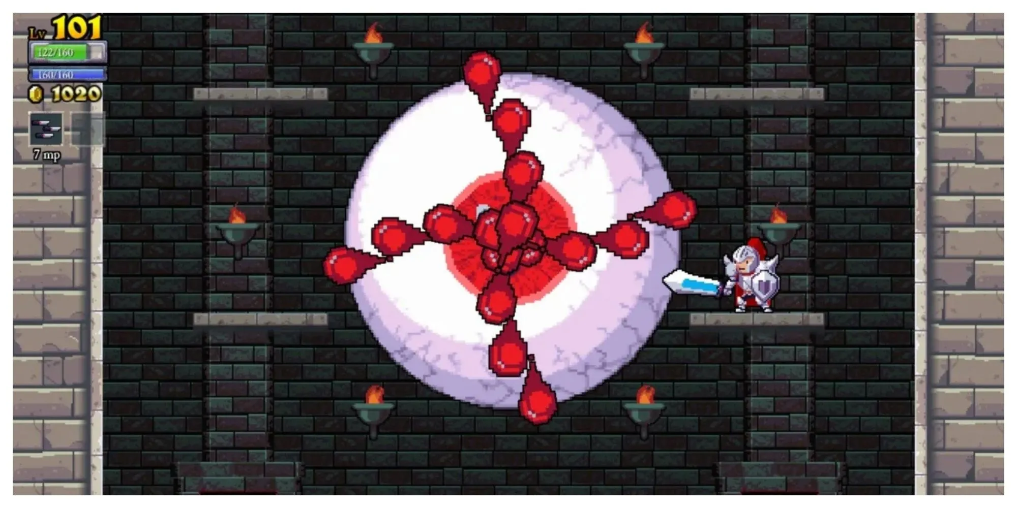 Phong cách pixel art đặc trưng của Rogue Legacy, mô tả nhân vật hiệp sĩ.