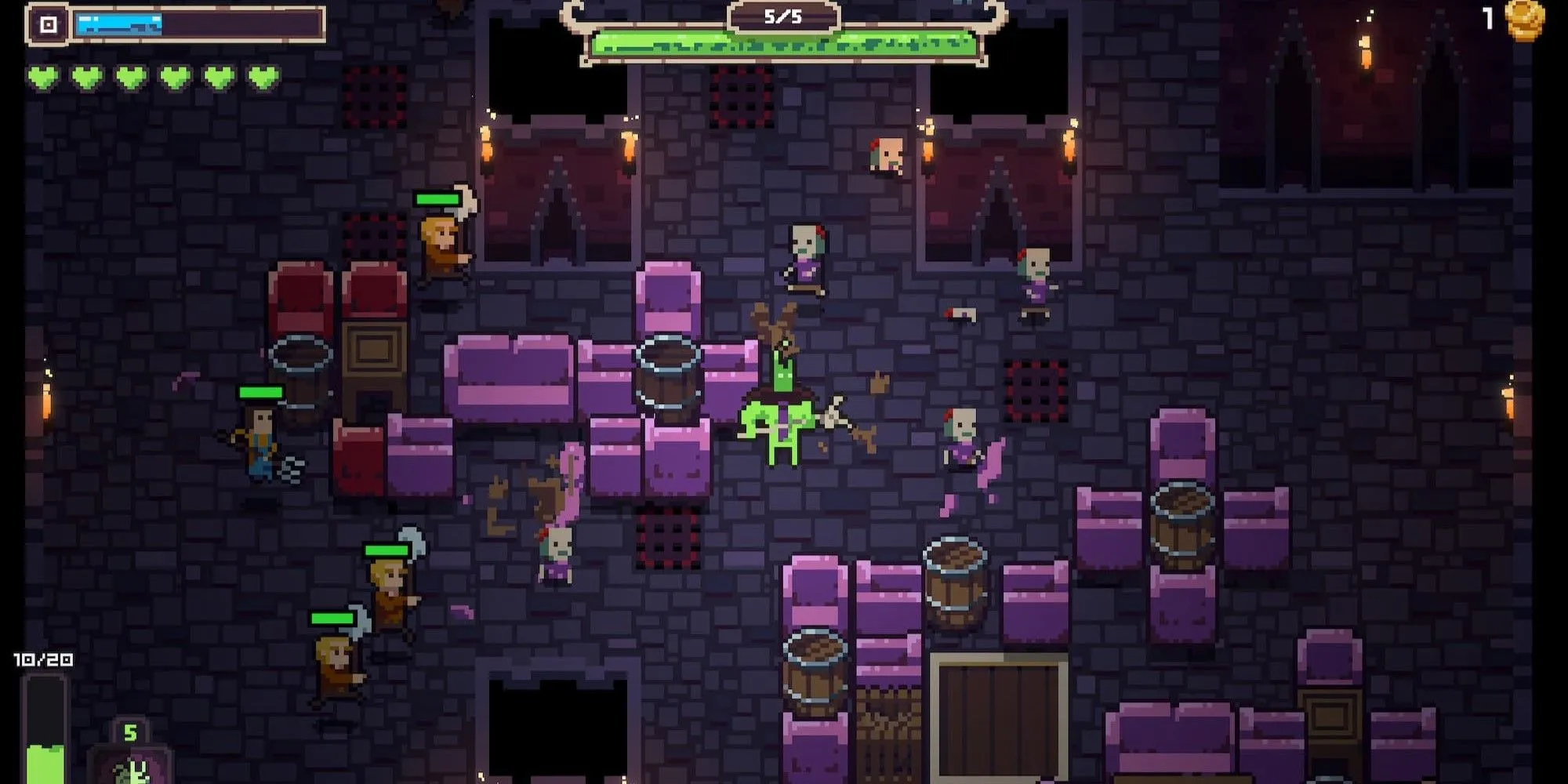 Quang cảnh nhiều quái vật say trong hộp đêm game NecroBouncer