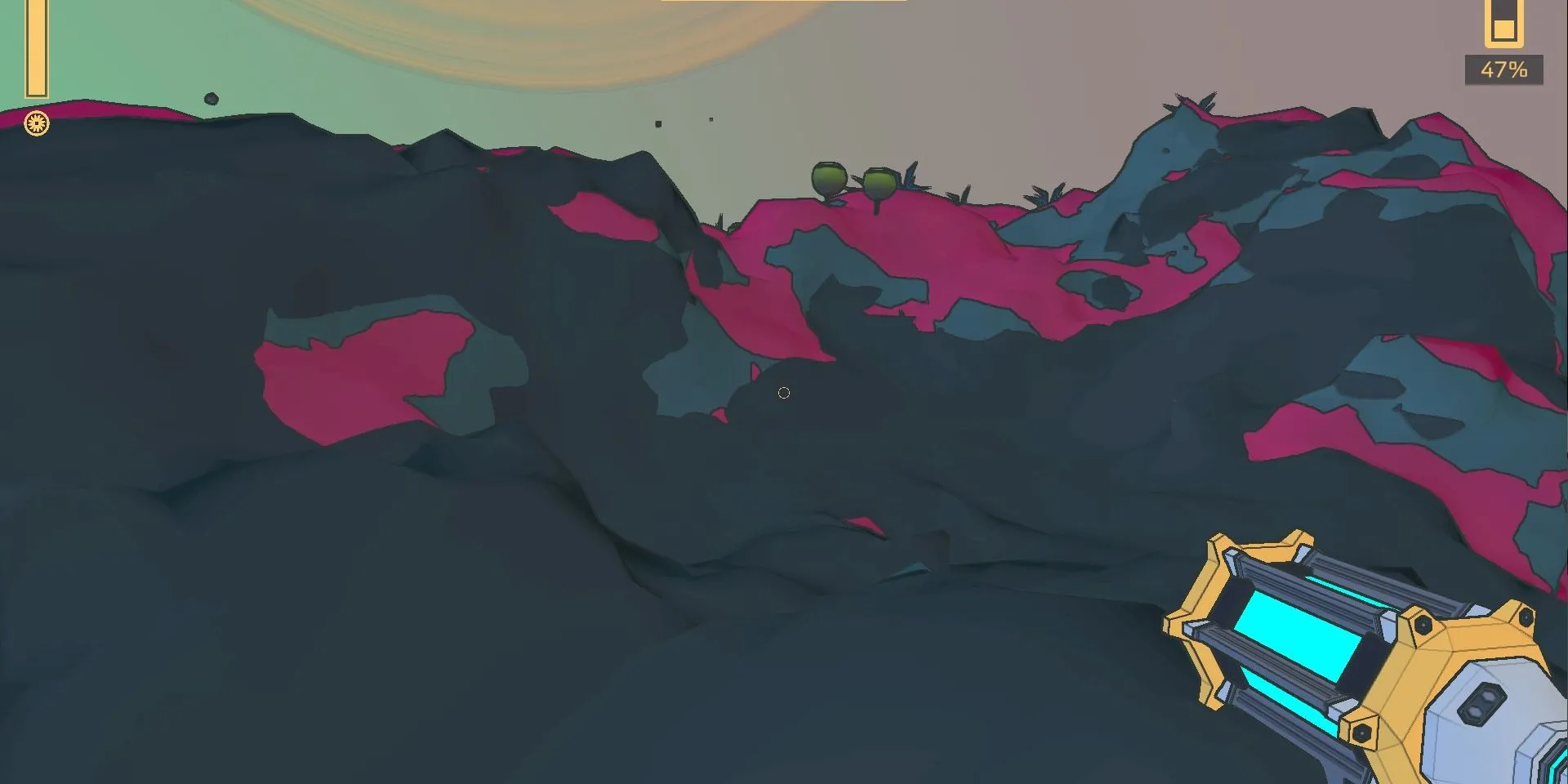 Screenshot demo Collapsed Horizon, người chơi phá hủy một phần hành tinh bằng laser