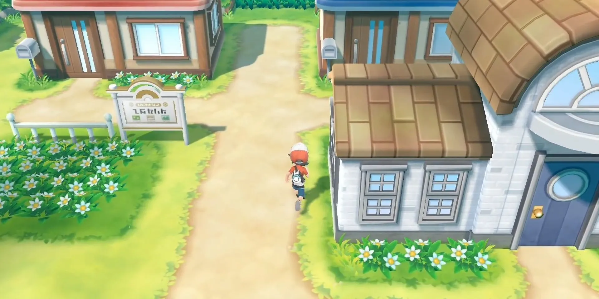 Thị trấn Pallet Town trong Pokemon Let's Go, Eevee! với nhà Red và Professor Oak
