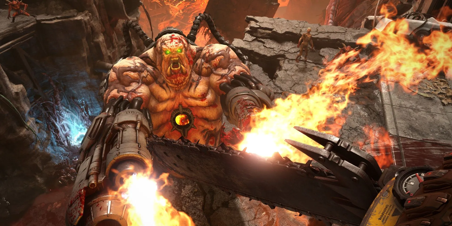 Tiêu diệt quái vật bằng súng và cưa máy trong trận chiến Doom Eternal