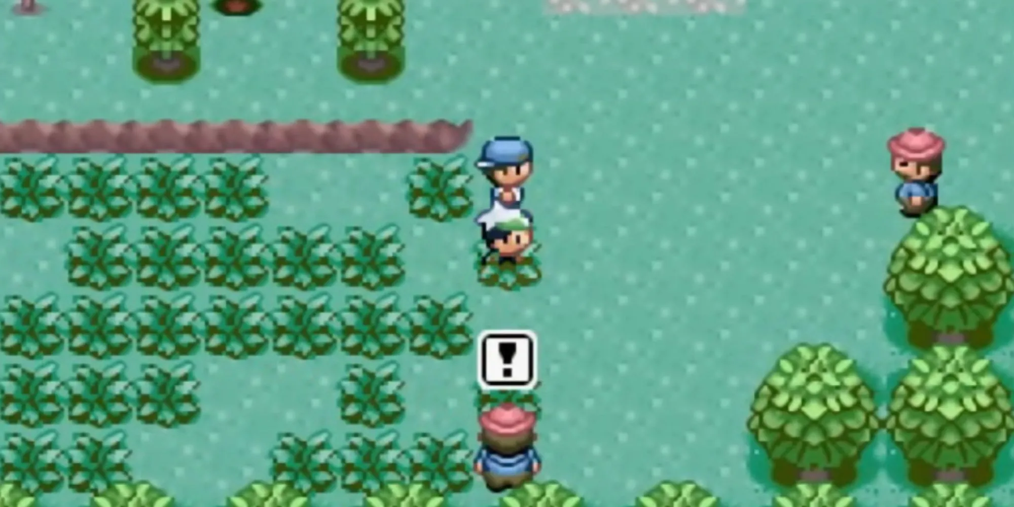 Trainer và Pokemon trong trận đấu trong game Pokemon Emerald trên GBA