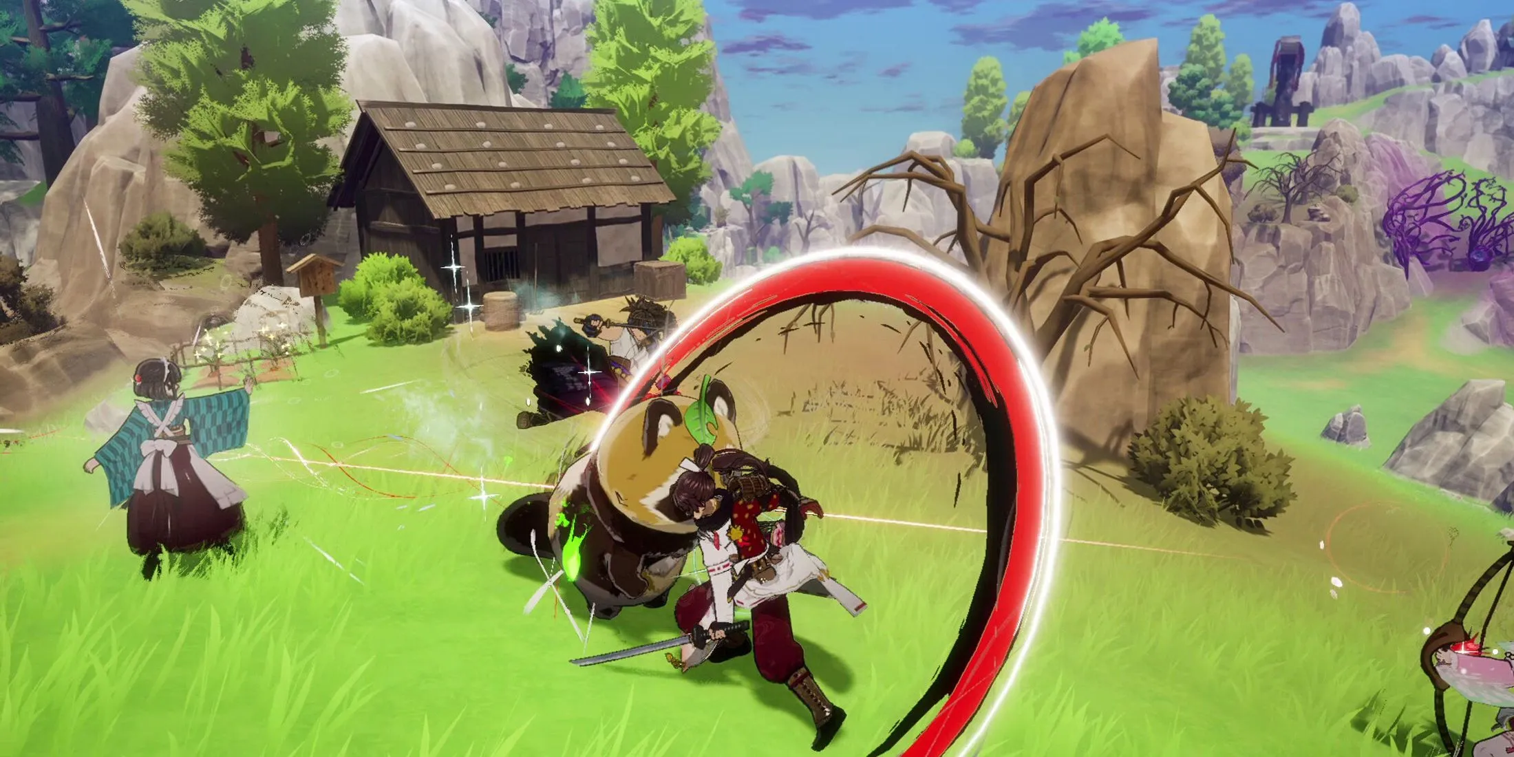 Trận chiến boss đầy kịch tính trong Rune Factory Guardians Of Azuma, thể hiện hệ thống chiến đấu hành động.