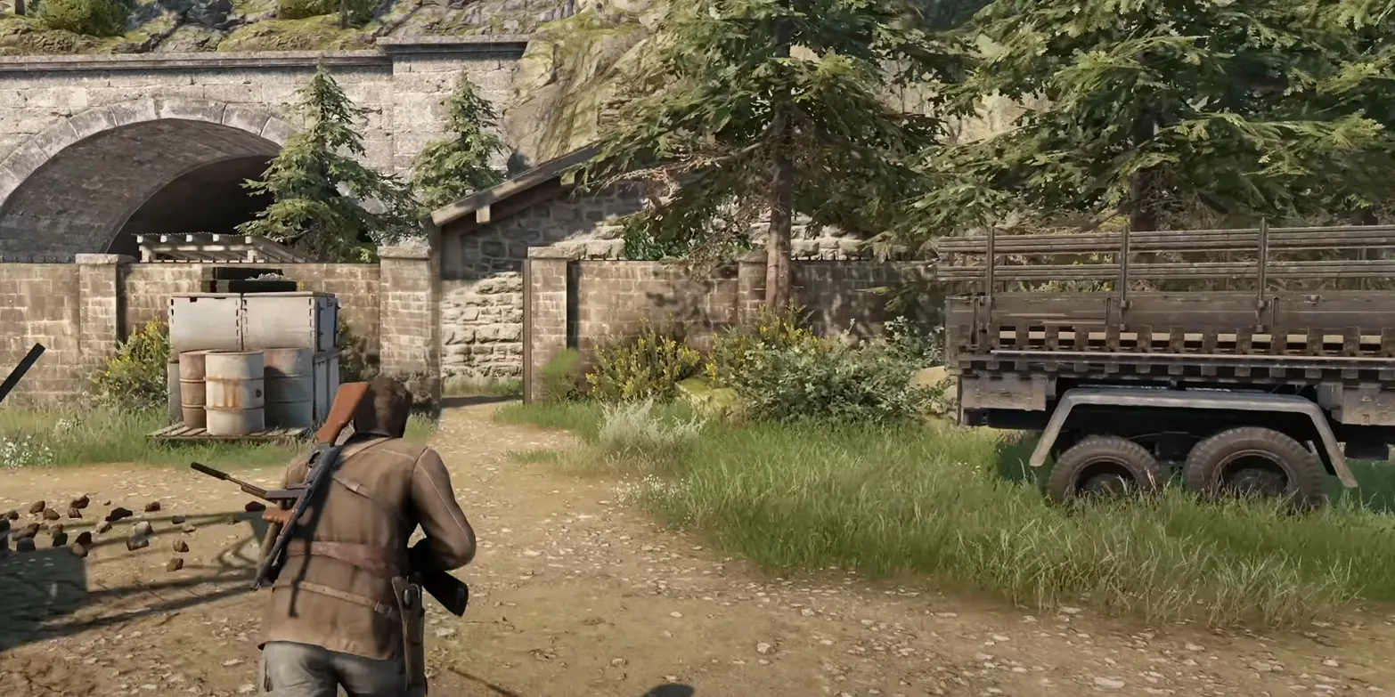 Vị trí workbench nâng cấp SMG (stability) trong hầm ngầm nhiệm vụ Collision Course Sniper Elite Resistance