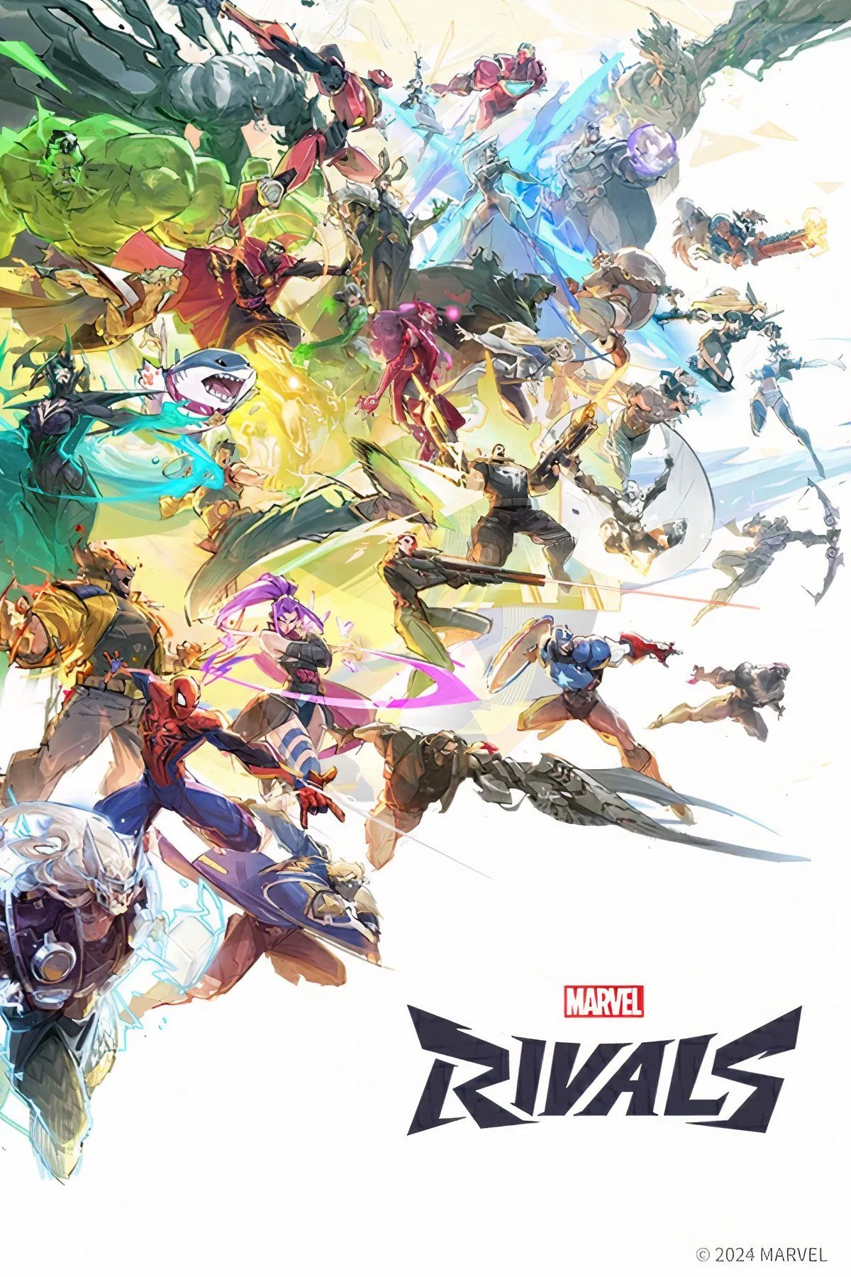 Ảnh bìa game Marvel Rivals với các siêu anh hùng chiến đấu