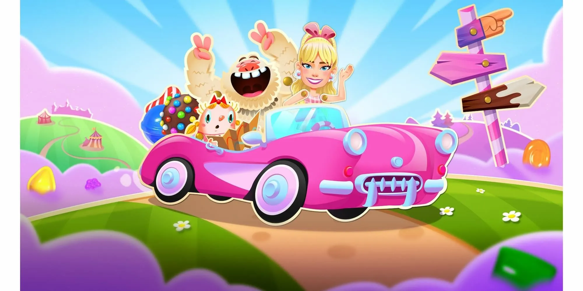 Barbie lái xe hồng trong sự kiện hợp tác với Candy Crush Saga