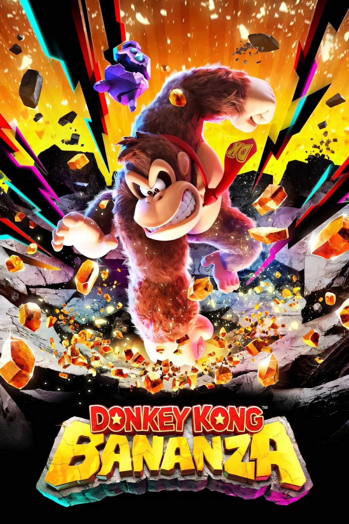 Bìa nghệ thuật game Donkey Kong Bananza với Donkey Kong ở trung tâm